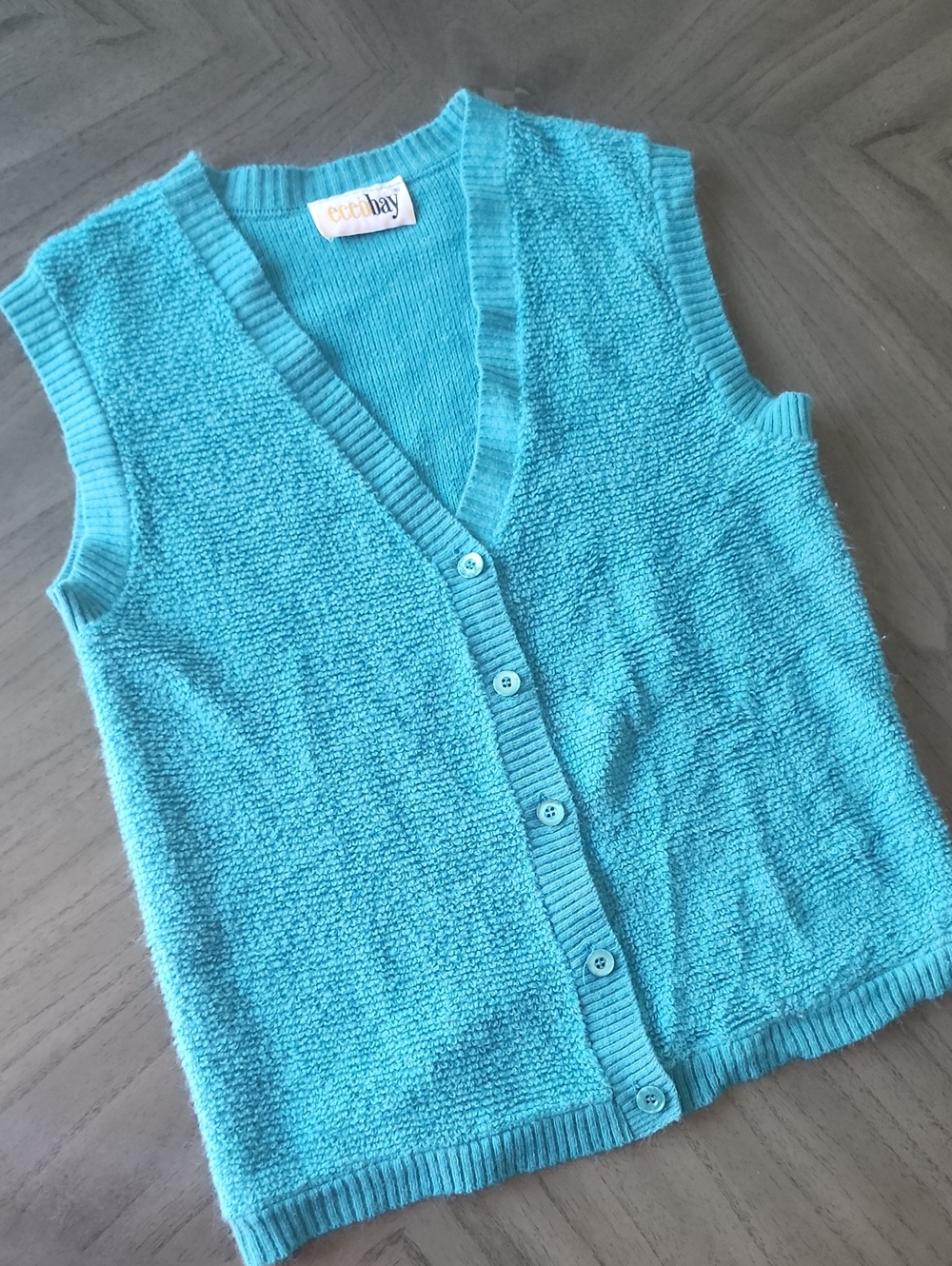 Eccobay Turquoise Button-Front Knit Sweater Vest Size Medium
